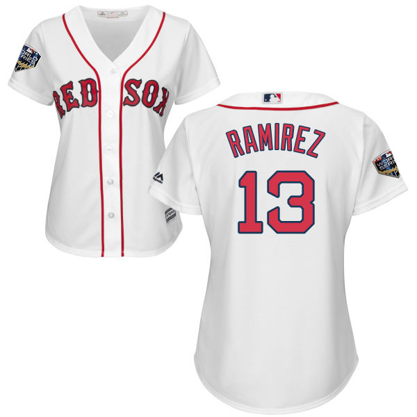 Red Sox #13 Hanley Ramirez White Home 2018 World Series Women's Stitched MLB Jersey