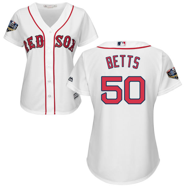 Red Sox #50 Mookie Betts White Home 2018 World Series Women's Stitched MLB Jersey
