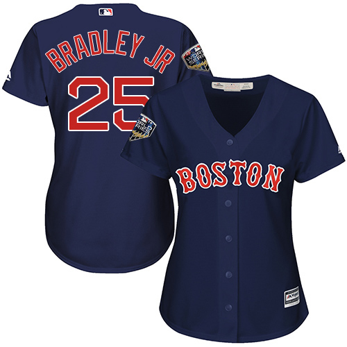 Red Sox #25 Jackie Bradley Jr Navy Blue Alternate 2018 World Series Women's Stitched MLB Jersey