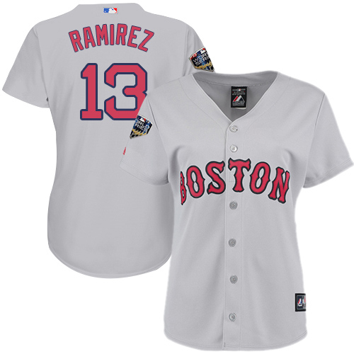 Red Sox #13 Hanley Ramirez Grey Road 2018 World Series Women's Stitched MLB Jersey