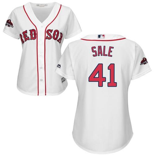 Red Sox #41 Chris Sale White Home 2018 World Series Champions Women's Stitched MLB Jersey