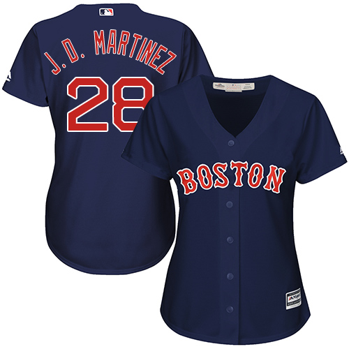 Red Sox #28 J. D. Martinez Navy Blue Alternate Women's Stitched MLB Jersey