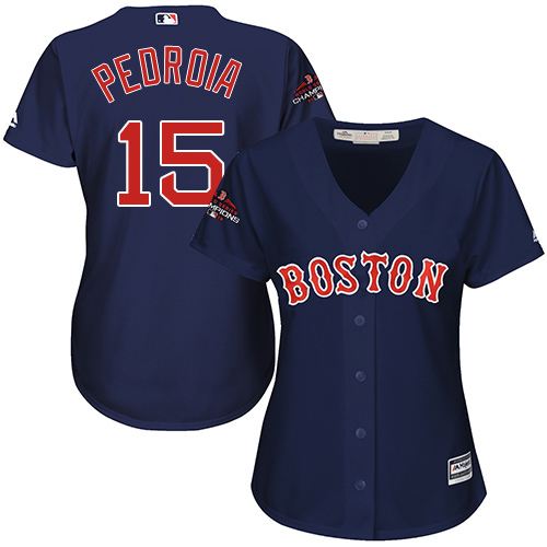 Red Sox #15 Dustin Pedroia Navy Blue Alternate 2018 World Series Champions Women's Stitched MLB Jersey