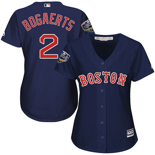 Red Sox #2 Xander Bogaerts Navy Blue Alternate 2018 World Series Women's Stitched MLB Jersey