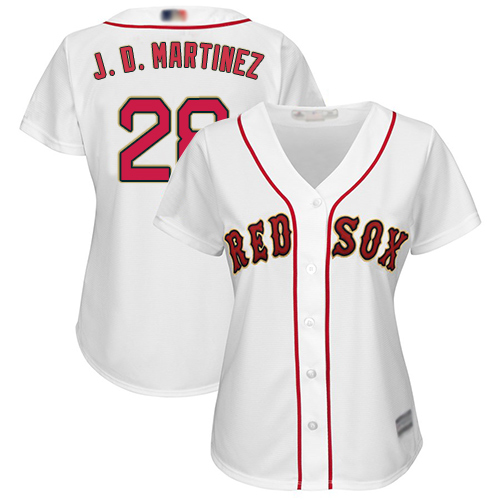 Red Sox #28 J. D. Martinez White 2019 Gold Program Cool Base Women's Stitched MLB Jersey