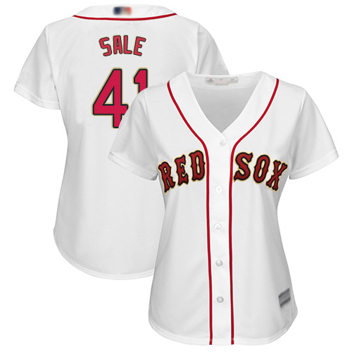 Red Sox #41 Chris Sale White 2019 Gold Program Cool Base Women's Stitched MLB Jersey