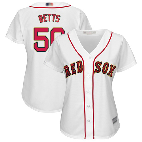Red Sox #50 Mookie Betts White 2019 Gold Program Cool Base Women's Stitched MLB Jersey