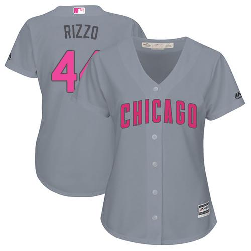 Cubs #44 Anthony Rizzo Grey Mother's Day Cool Base Women's Stitched MLB Jersey
