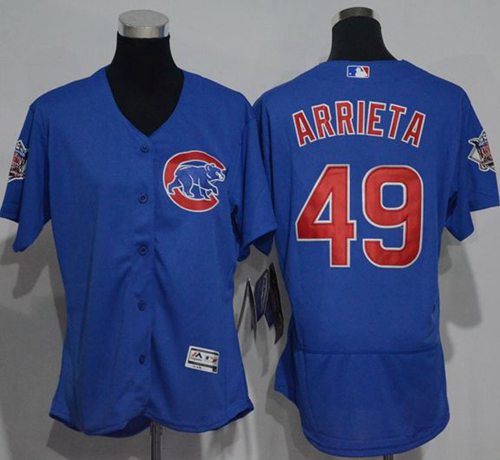Cubs #49 Jake Arrieta Blue Flexbase Authentic Women's Stitched MLB Jersey
