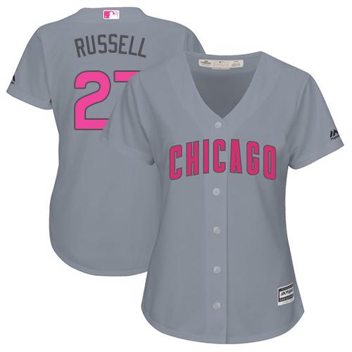 Cubs #27 Addison Russell Grey Mother's Day Cool Base Women's Stitched MLB Jersey