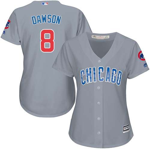 Cubs #8 Andre Dawson Grey Road Women's Stitched MLB Jersey