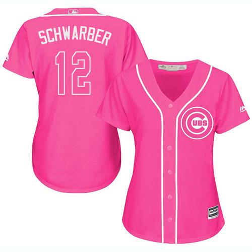 Cubs #12 Kyle Schwarber Pink Fashion Women's Stitched MLB Jersey
