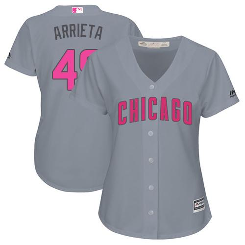 Cubs #49 Jake Arrieta Grey Mother's Day Cool Base Women's Stitched MLB Jersey