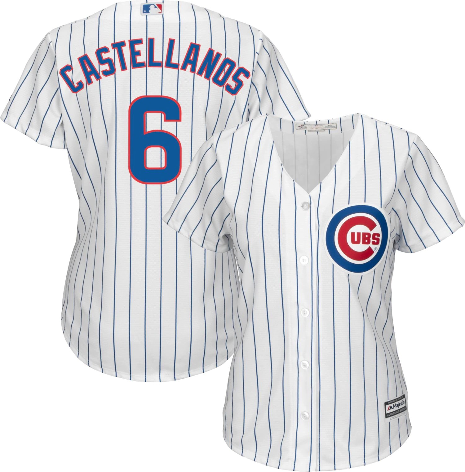 Cubs #6 Nicholas Castellanos White(Blue Strip) Home Women's Stitched MLB Jersey