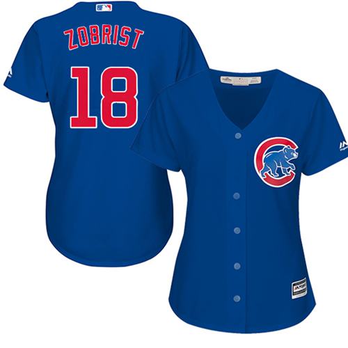 Cubs #18 Ben Zobrist Blue Alternate Women's Stitched MLB Jersey