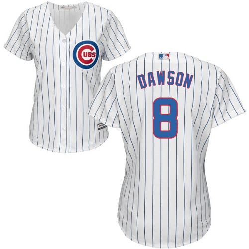 Cubs #8 Andre Dawson White(Blue Strip) Home Women's Stitched MLB Jersey