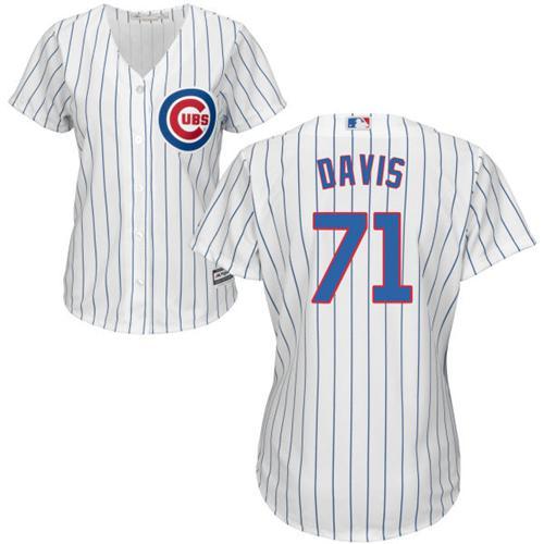 Cubs #71 Wade Davis White(Blue Strip) Home Women's Stitched MLB Jersey