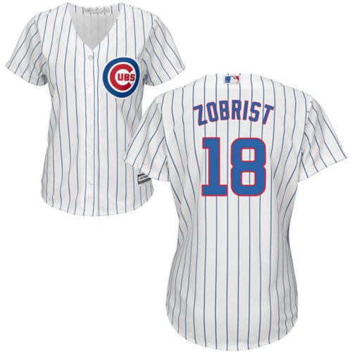 Cubs #18 Ben Zobrist White(Blue Strip) Home Women's Stitched MLB Jersey