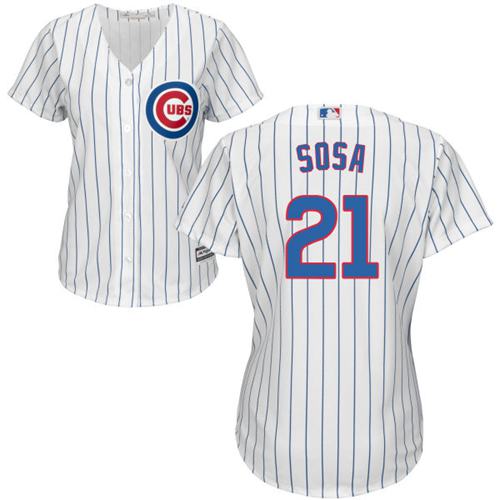 Cubs #21 Sammy Sosa White(Blue Strip) Home Women's Stitched MLB Jersey