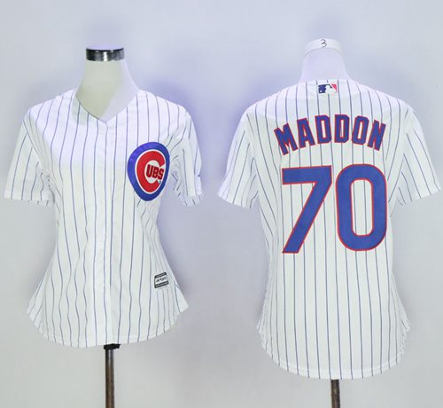 Cubs #70 Joe Maddon White(Blue Strip) Women's Home Stitched MLB Jersey