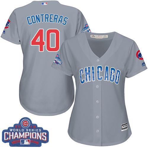 Cubs #40 Willson Contreras Grey Road 2016 World Series Champions Women's Stitched MLB Jersey