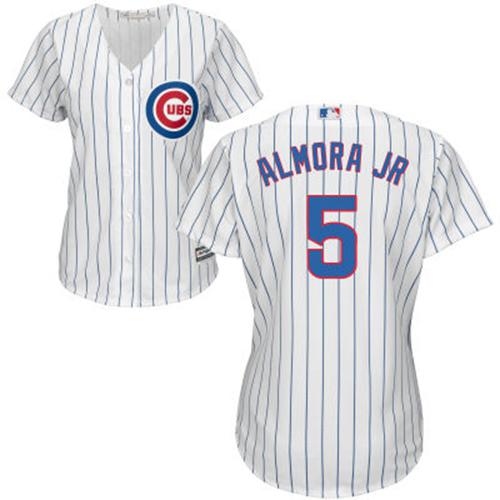 Cubs #5 Albert Almora Jr. White(Blue Strip) Home Women's Stitched MLB Jersey