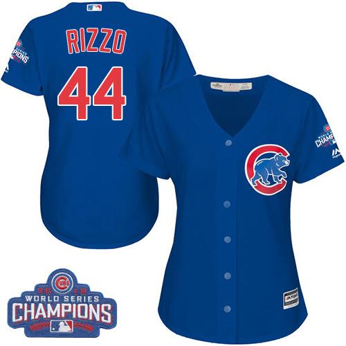 Cubs #44 Anthony Rizzo Blue Alternate 2016 World Series Champions Women's Stitched MLB Jersey