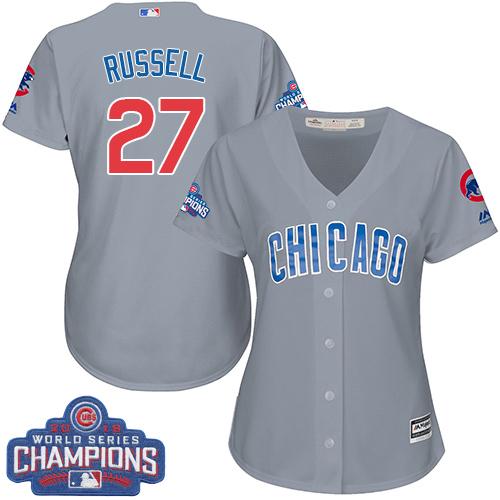 Cubs #27 Addison Russell Grey Road 2016 World Series Champions Women's Stitched MLB Jersey