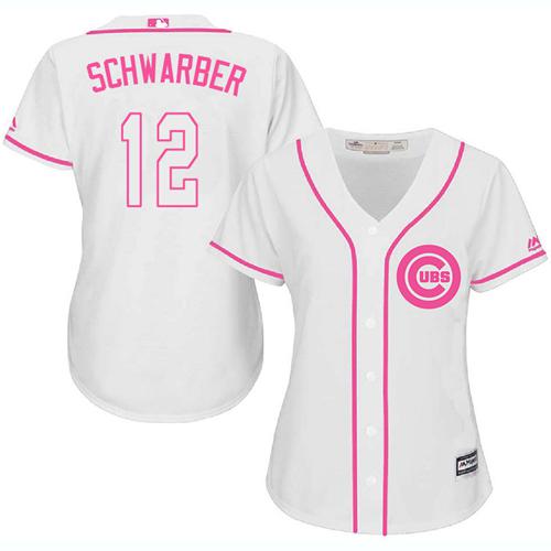Cubs #12 Kyle Schwarber White/Pink Fashion Women's Stitched MLB Jersey
