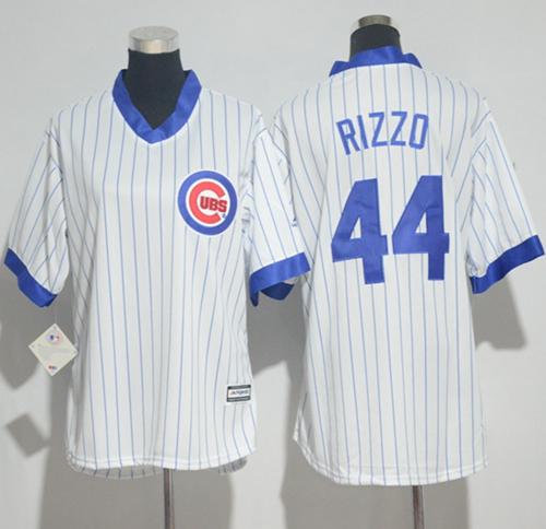 Cubs #44 Anthony Rizzo White(Blue Strip) Cooperstown Women's Stitched MLB Jersey