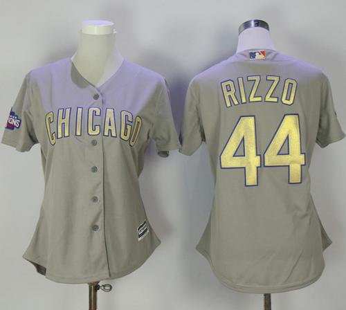 Cubs #44 Anthony Rizzo Grey 2017 Gold Program Cool Base Women's Stitched MLB Jersey