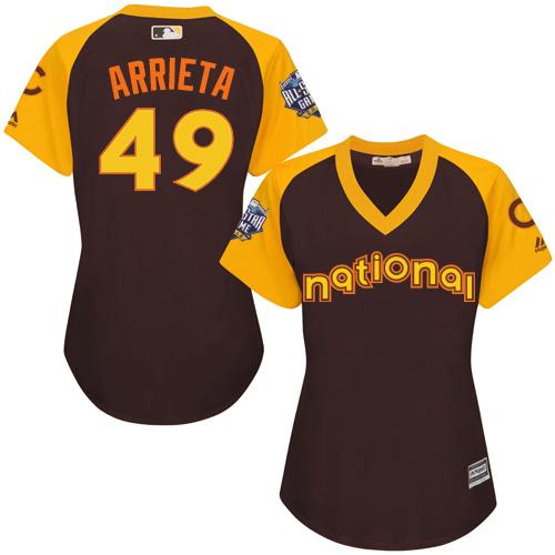 Cubs #49 Jake Arrieta Brown 2016 All-Star National League Women's Stitched MLB Jersey
