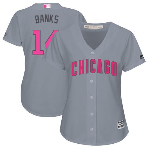 Cubs #14 Ernie Banks Grey Mother's Day Cool Base Women's Stitched MLB Jersey