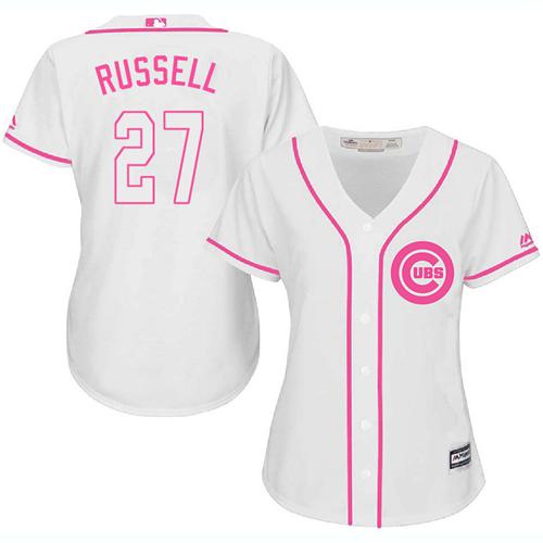 Cubs #27 Addison Russell White/Pink Fashion Women's Stitched MLB Jersey