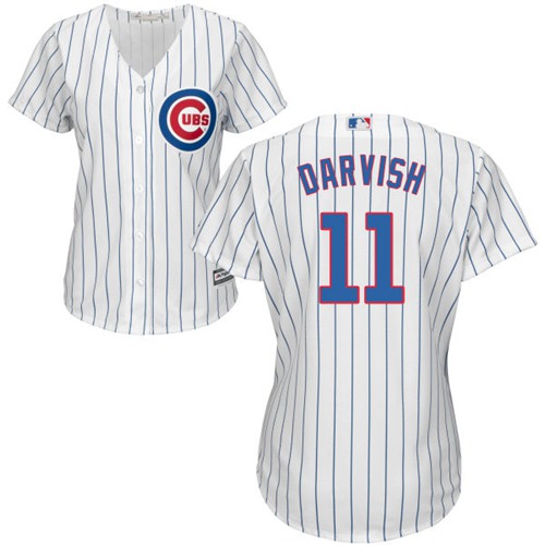 Cubs #11 Yu Darvish White(Blue Strip) Home Women's Stitched MLB Jersey