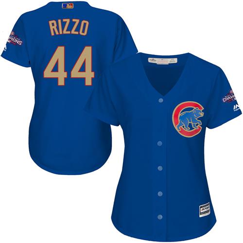 Cubs #44 Anthony Rizzo Blue 2017 Gold Program Cool Base Women's Stitched MLB Jersey