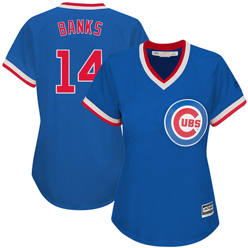 Cubs #14 Ernie Banks Blue Cooperstown Women's Stitched MLB Jersey