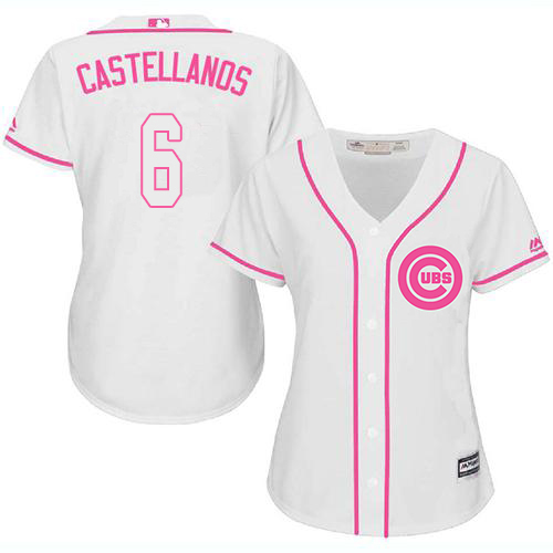 Cubs #6 Nicholas Castellanos White/Pink Fashion Women's Stitched MLB Jersey