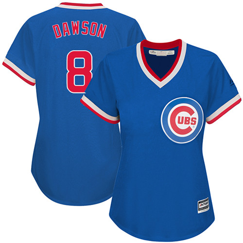 Cubs #8 Andre Dawson Blue Cooperstown Women's Stitched MLB Jersey
