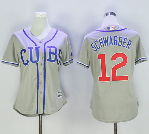 Cubs #12 Kyle Schwarber Grey Women's Alternate Road Stitched MLB Jersey