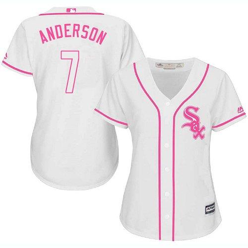White Sox #7 Tim Anderson White/Pink Fashion Women's Stitched MLB Jersey