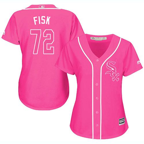 White Sox #72 Carlton Fisk Pink Fashion Women's Stitched MLB Jersey