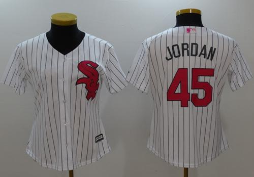 White Sox #45 Michael Jordan White(Black Strip) Mother's Day Cool Base Women's Stitched MLB Jersey