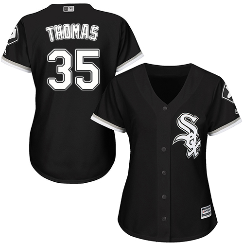 White Sox #35 Frank Thomas Black Alternate Women's Stitched MLB Jersey