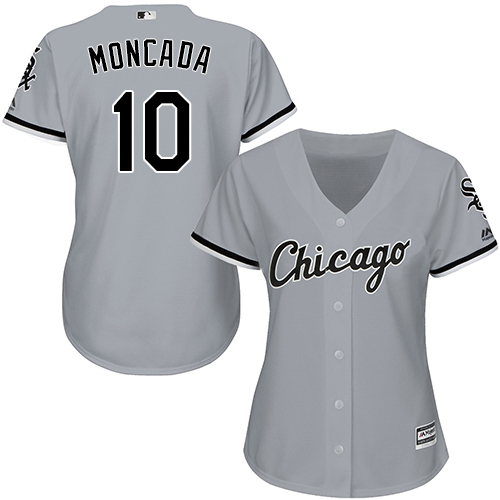 White Sox #10 Yoan Moncada Grey Road Women's Stitched MLB Jersey