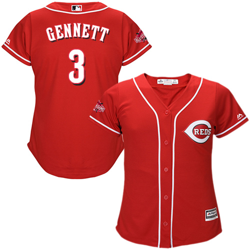 Reds #3 Scooter Gennett Red Alternate Women's Stitched MLB Jersey