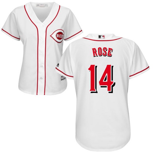 Reds #14 Pete Rose White Home Women's Stitched MLB Jersey
