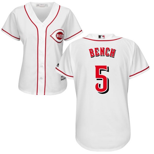 Reds #5 Johnny Bench White Home Women's Stitched MLB Jersey