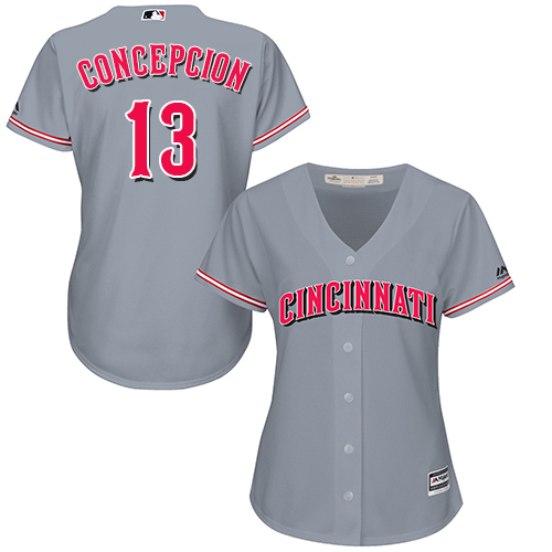 Reds #13 Dave Concepcion Grey Road Women's Stitched MLB Jersey