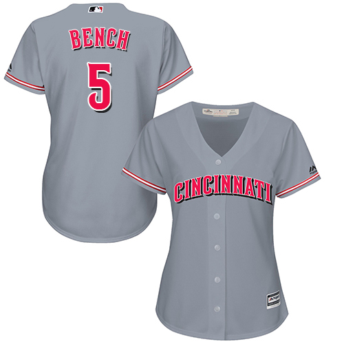 Reds #5 Johnny Bench Grey Road Women's Stitched MLB Jersey